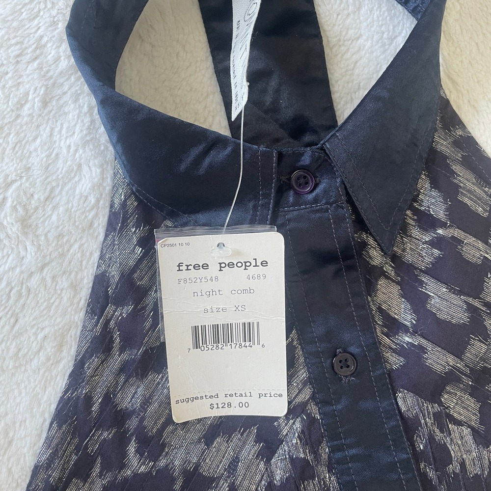NWT Free People New Romantics Night Comb Metallic Navy Silver Mini Dress Size XS - Picture 4 of 10